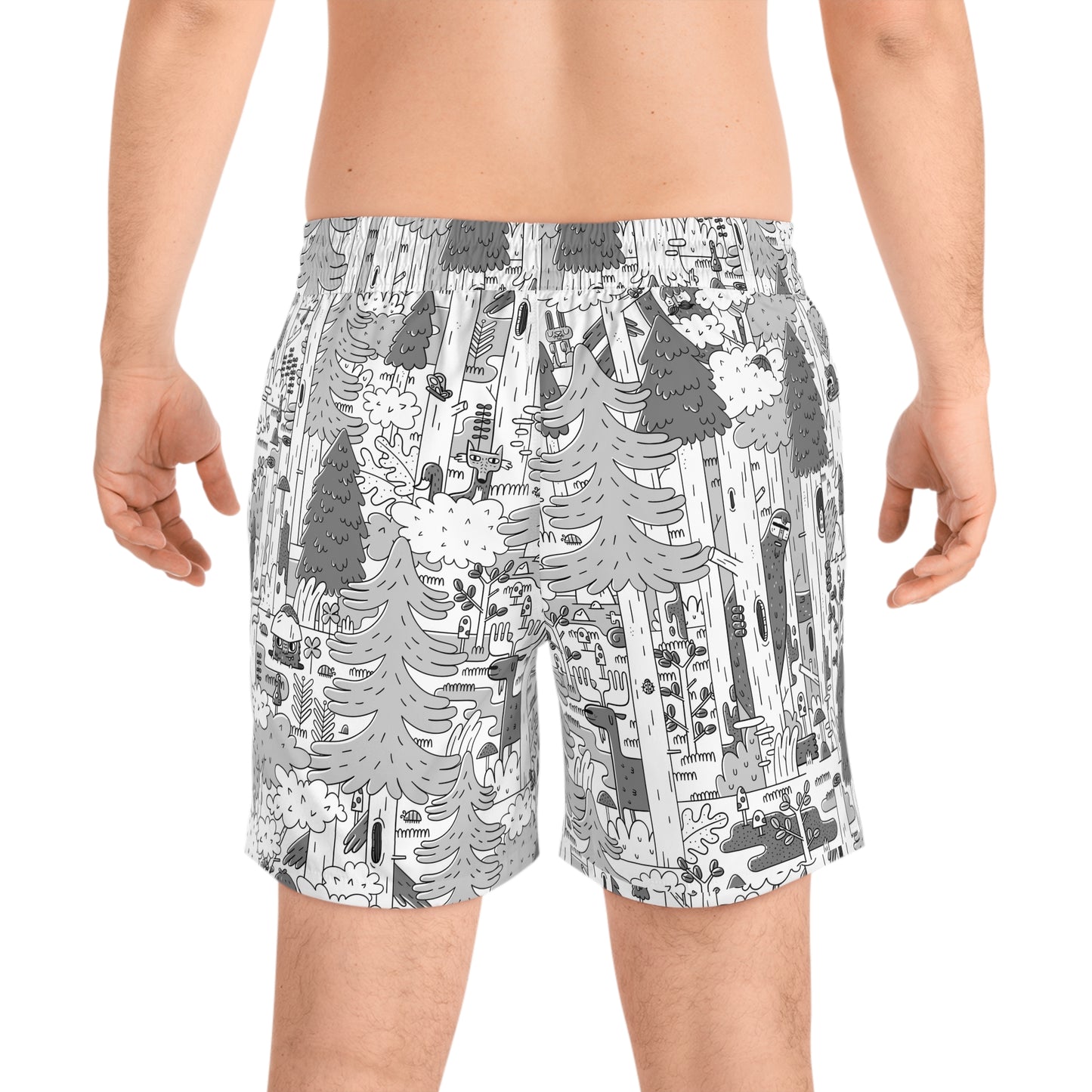 Woodsy Bigfoot in the Forest - Medium Length Swim Trunks