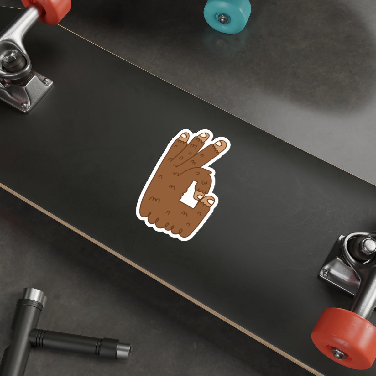 OK Idaho Hand Bigfoot Sticker — Cute Brown Furry Die-Cut Sticker