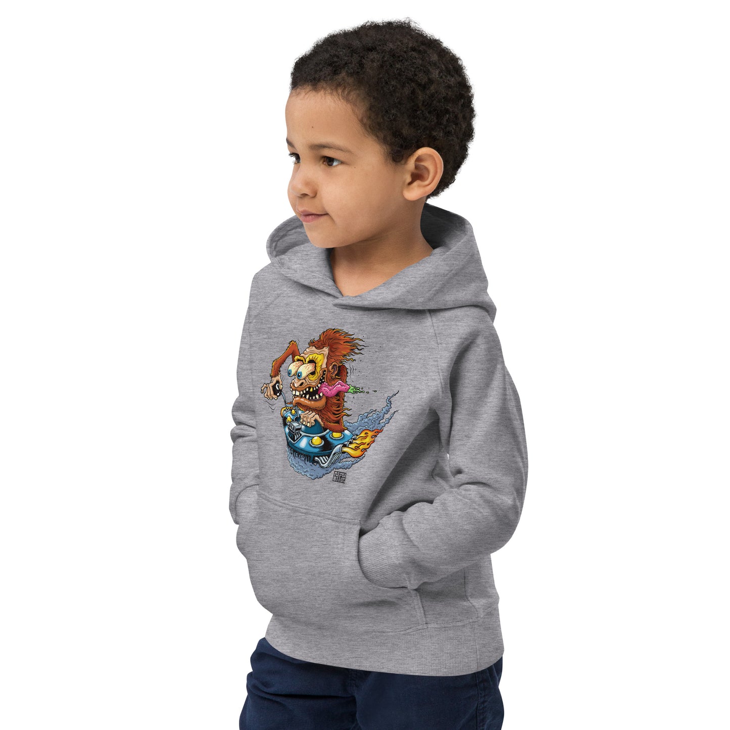 Sas-Fink - Sasquatch in UFO Hotrod - Kids eco hoodie