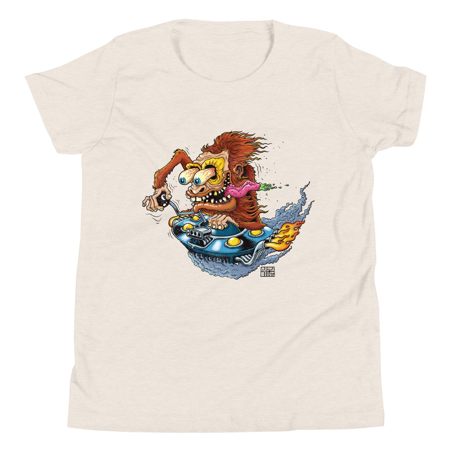 Sas-Fink - Sasquatch in UFO Hotrod - Youth Short Sleeve T-Shirt