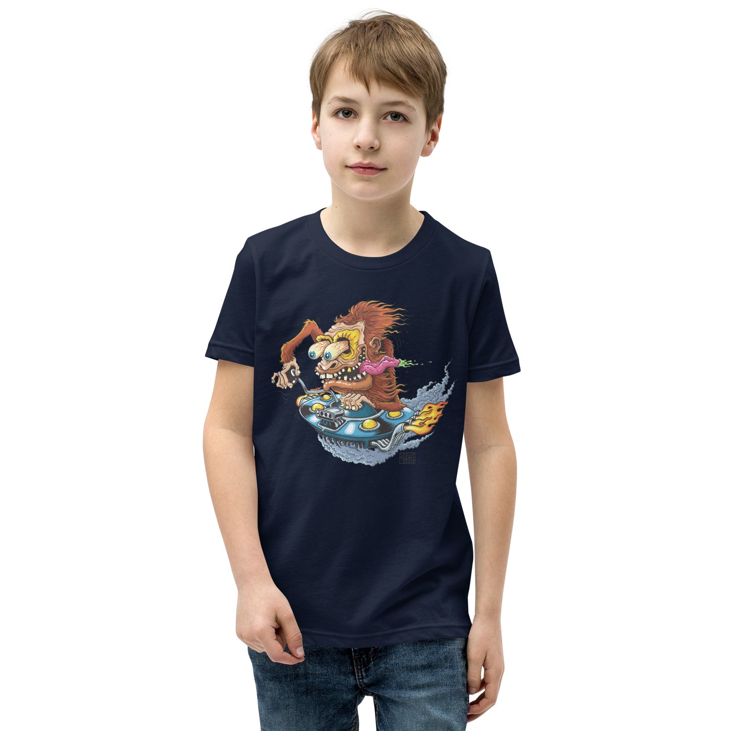 Sas-Fink - Sasquatch in UFO Hotrod - Youth Short Sleeve T-Shirt