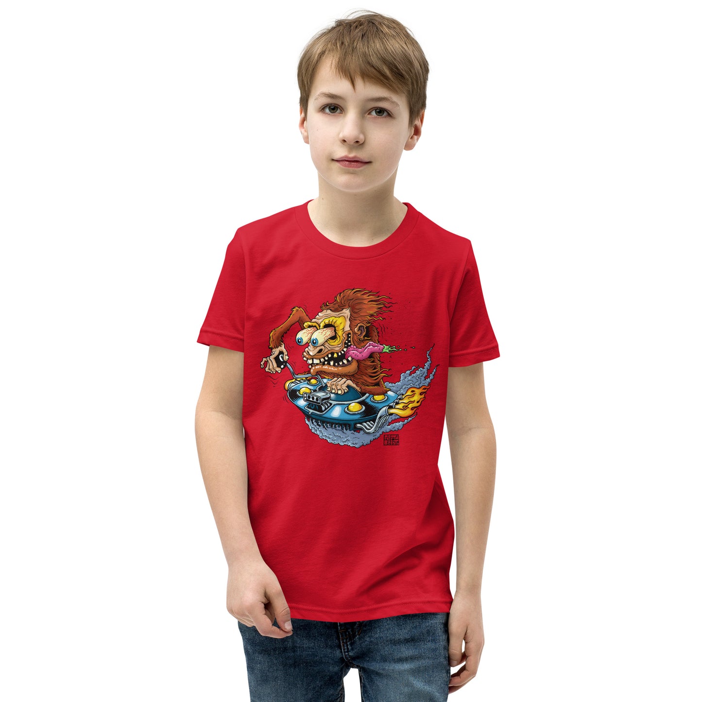 Sas-Fink - Sasquatch in UFO Hotrod - Youth Short Sleeve T-Shirt