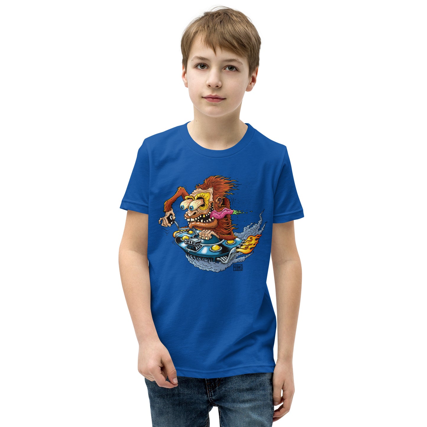 Sas-Fink - Sasquatch in UFO Hotrod - Youth Short Sleeve T-Shirt