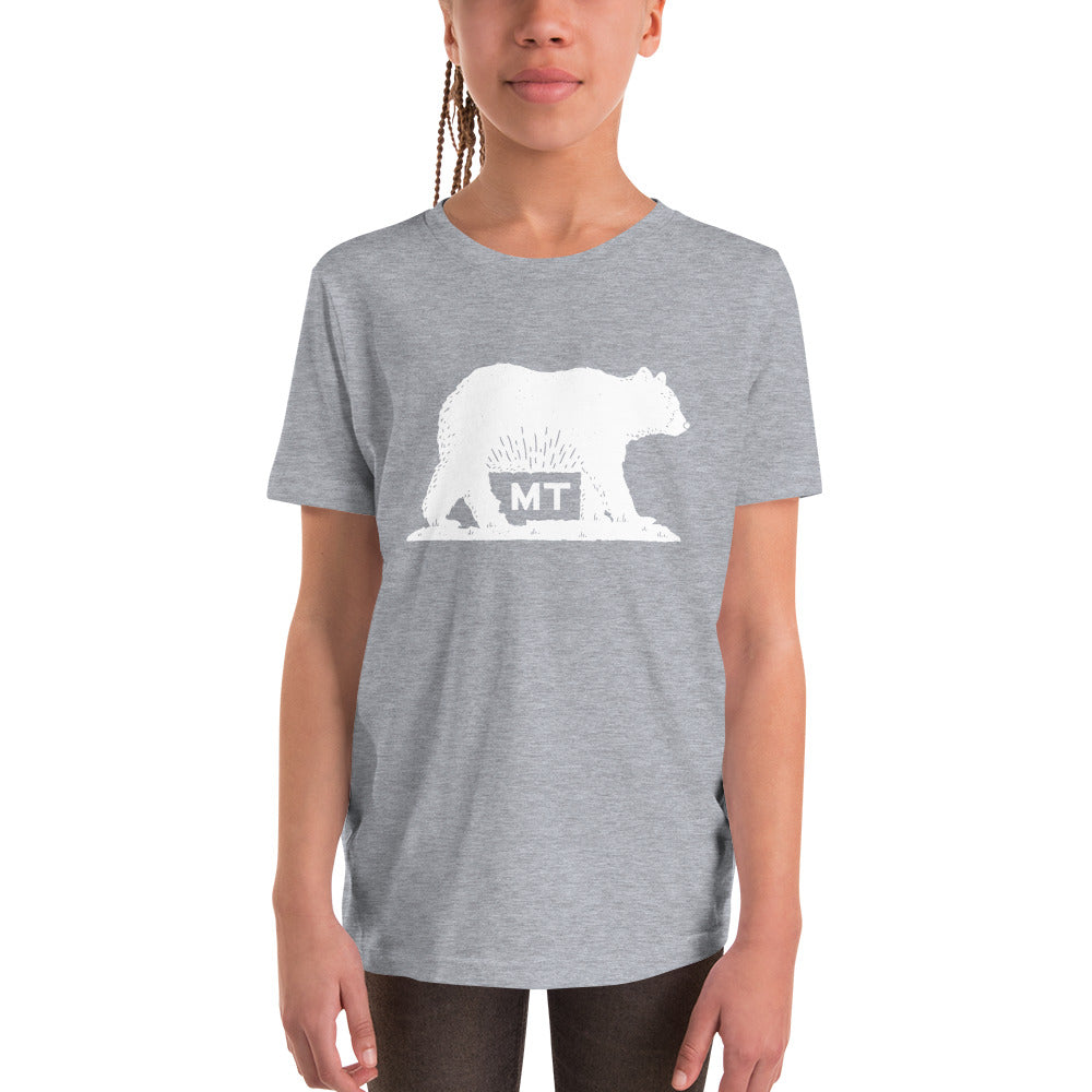 Montana Bear White - Youth Short Sleeve T-Shirt