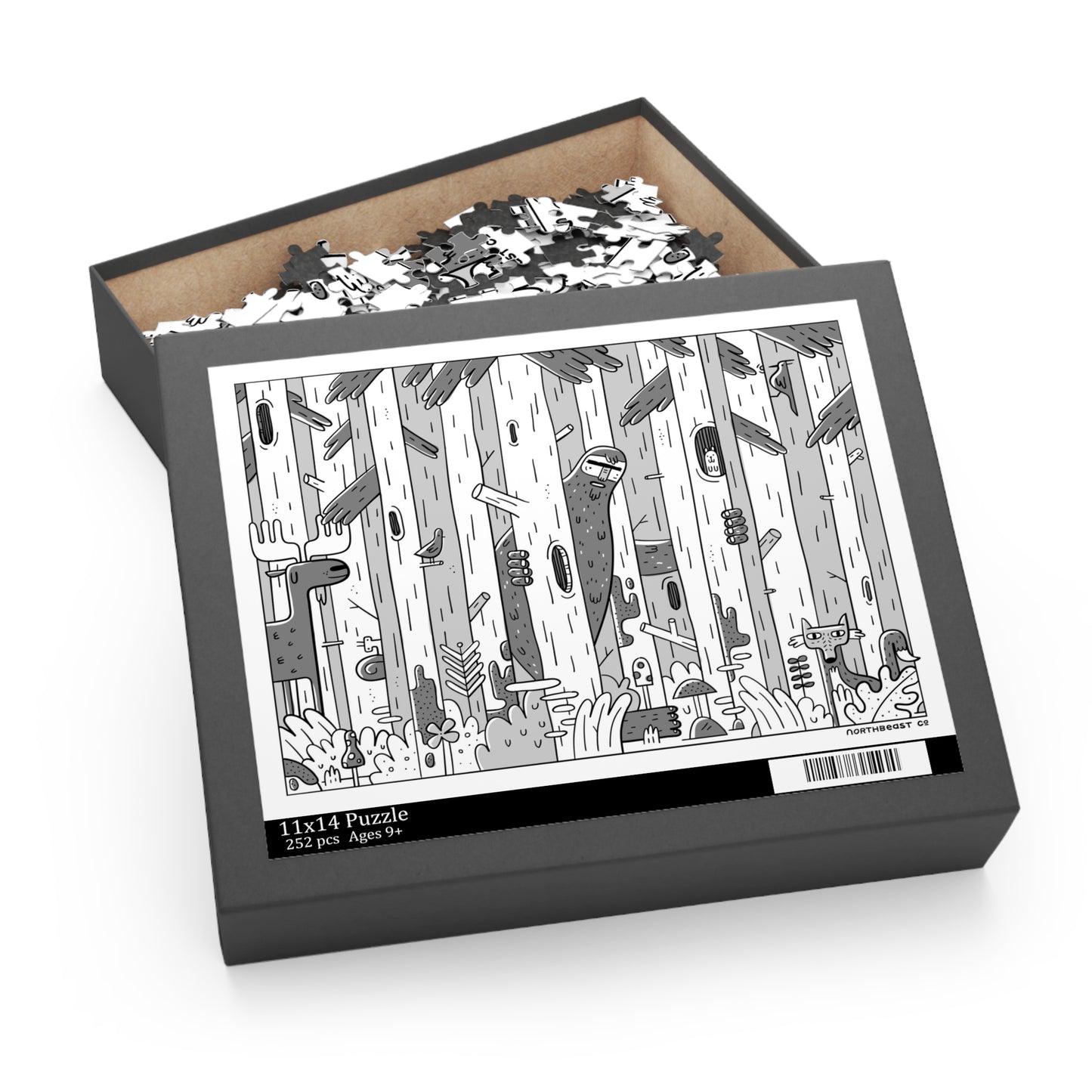 Forest Friends Jigsaw Puzzle — Black & White Woodland 120/252/500-Piece
