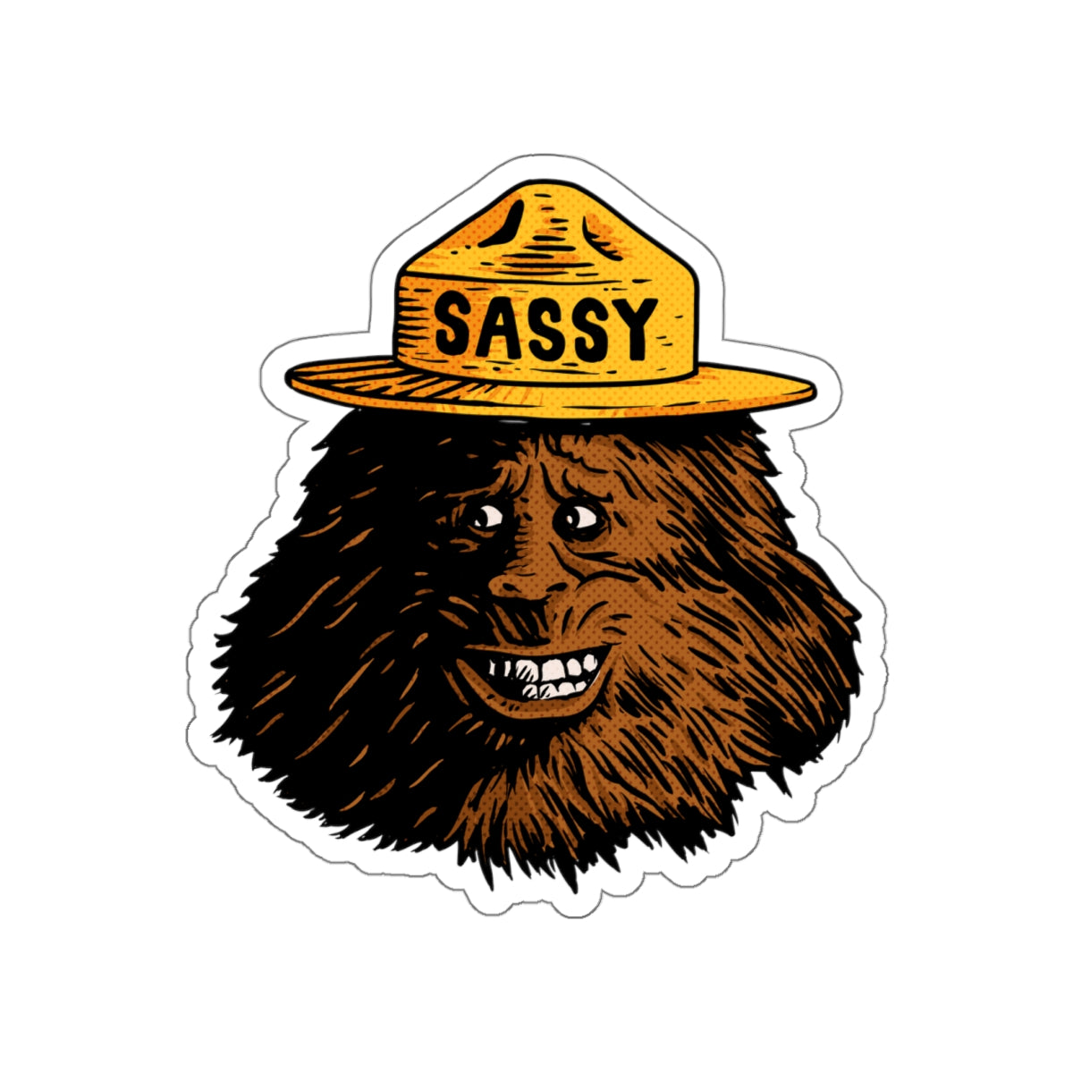 Sassy Sasquatch Die-Cut Sticker — Funny Forest Creature Sticker with 'SASSY' Hat