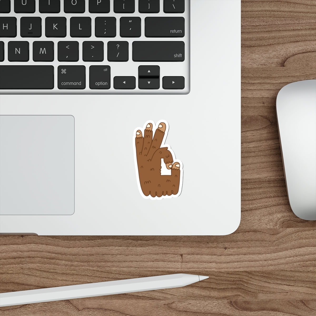 OK Idaho Hand Bigfoot Sticker — Cute Brown Furry Die-Cut Sticker