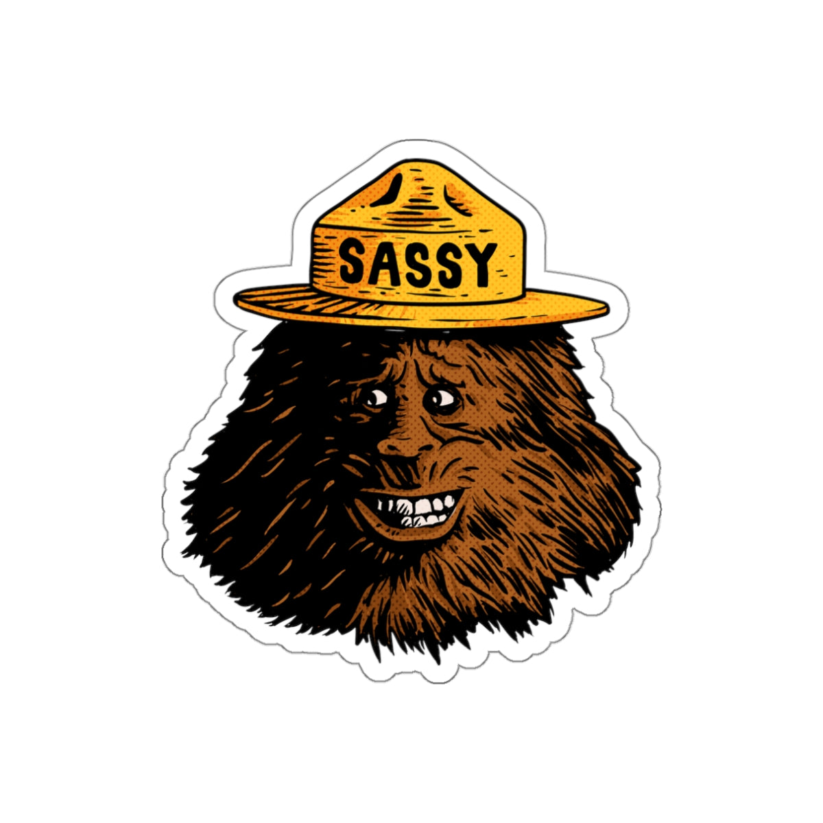 Sassy Sasquatch Die-Cut Sticker — Funny Forest Creature Sticker with 'SASSY' Hat