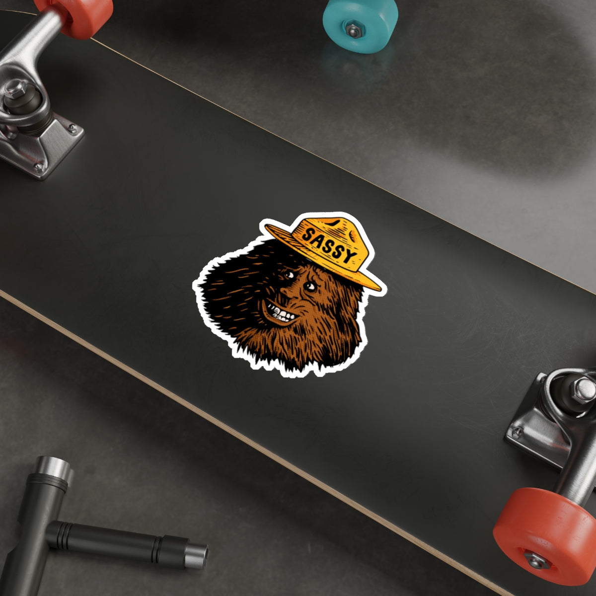 Sassy Sasquatch Die-Cut Sticker — Funny Forest Creature Sticker with 'SASSY' Hat