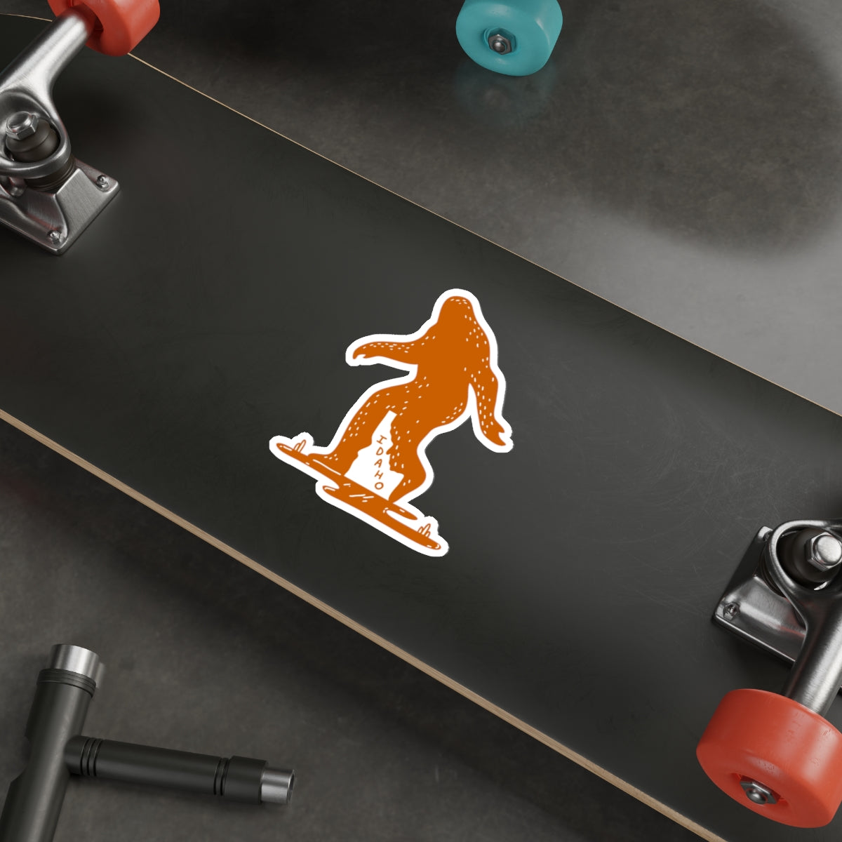 Idaho Sasquatch Sticker — Orange Die-Cut Bigfoot Decal