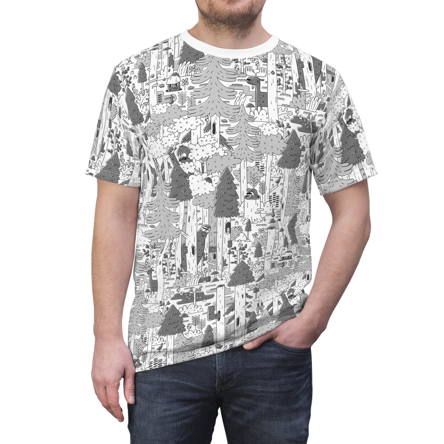 Woodsy Bigfoot in the Forest - Unisex Cut & Sew Tee