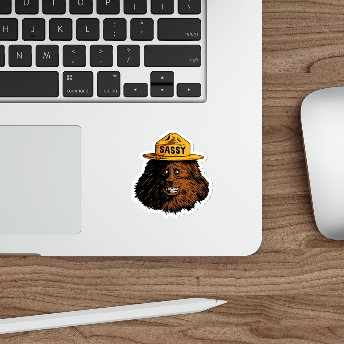 Sassy Sasquatch Die-Cut Sticker — Funny Forest Creature Sticker with 'SASSY' Hat