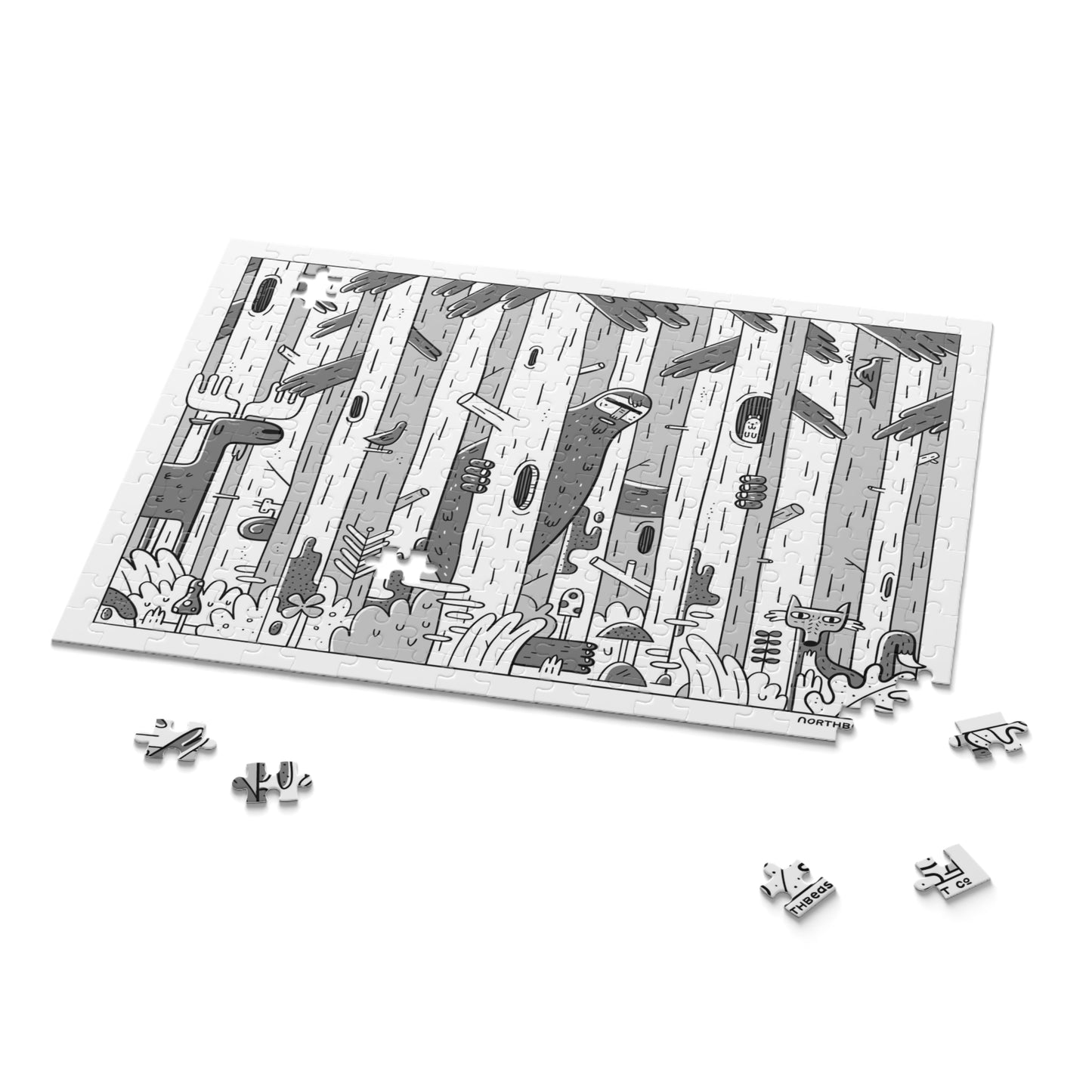 Forest Friends Jigsaw Puzzle — Black & White Woodland 120/252/500-Piece