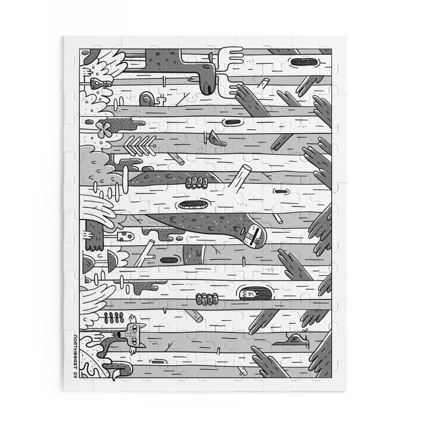 Forest Friends Jigsaw Puzzle — Black & White Woodland 120/252/500-Piece