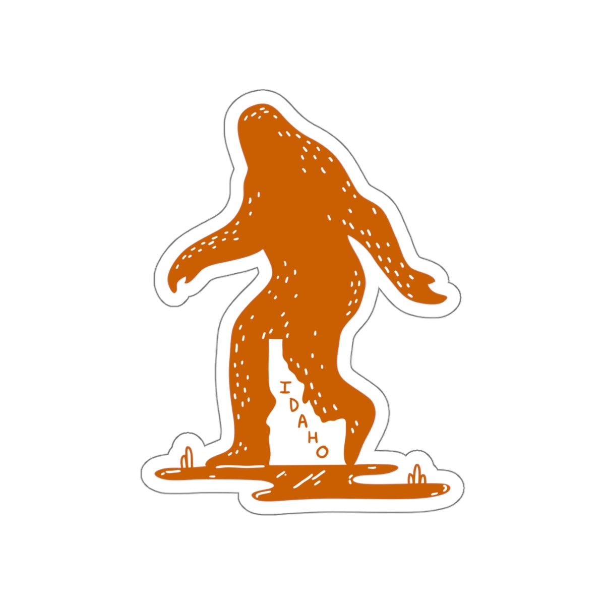 Idaho Sasquatch Sticker — Orange Die-Cut Bigfoot Decal