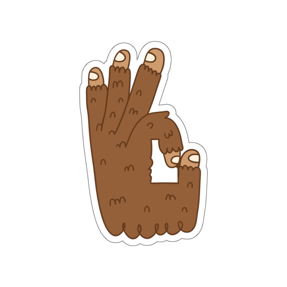 OK Idaho Hand Bigfoot Sticker — Cute Brown Furry Die-Cut Sticker