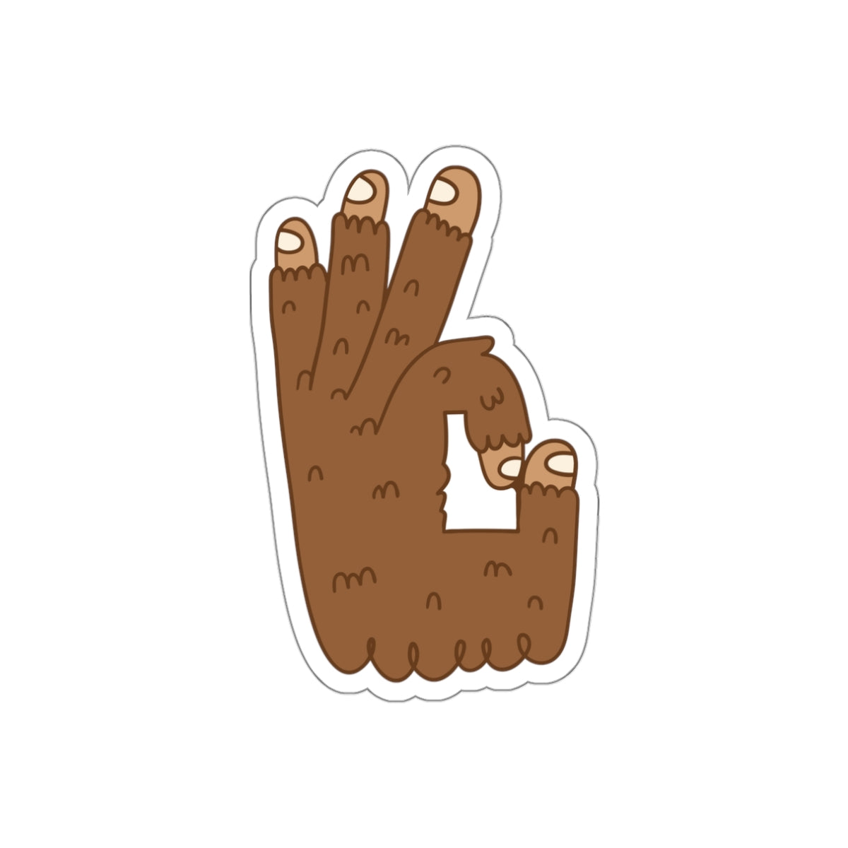 OK Idaho Hand Bigfoot Sticker — Cute Brown Furry Die-Cut Sticker