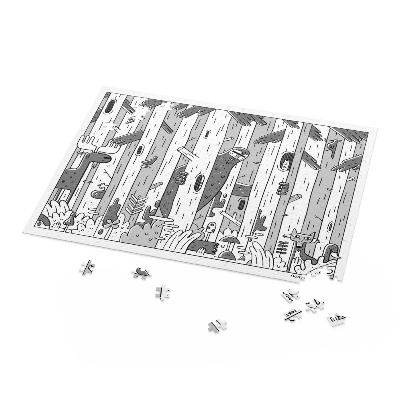 Forest Friends Jigsaw Puzzle — Black & White Woodland 120/252/500-Piece