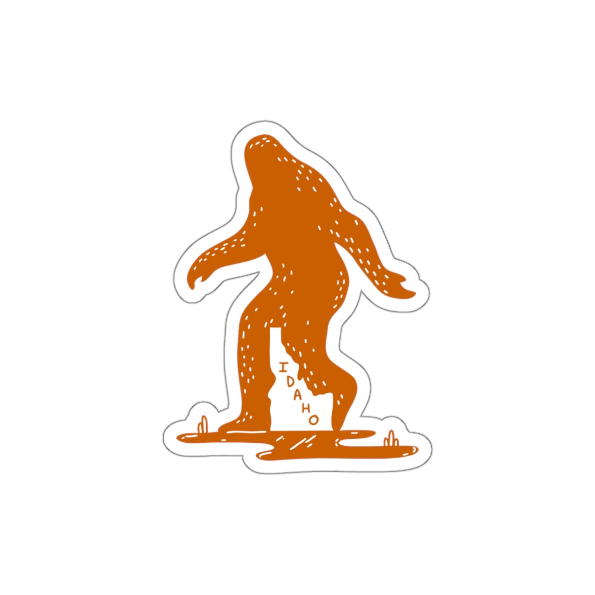 Idaho Sasquatch Sticker — Orange Die-Cut Bigfoot Decal