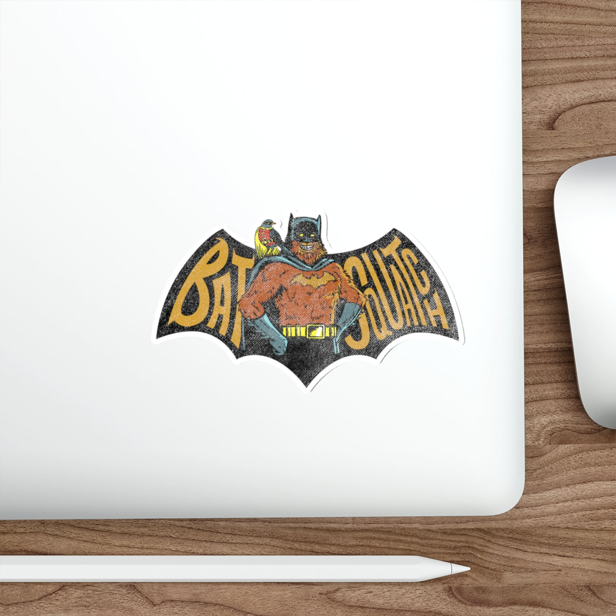 Vintage Bat Squatch Die-Cut Sticker — Retro Bat Creature Illustration