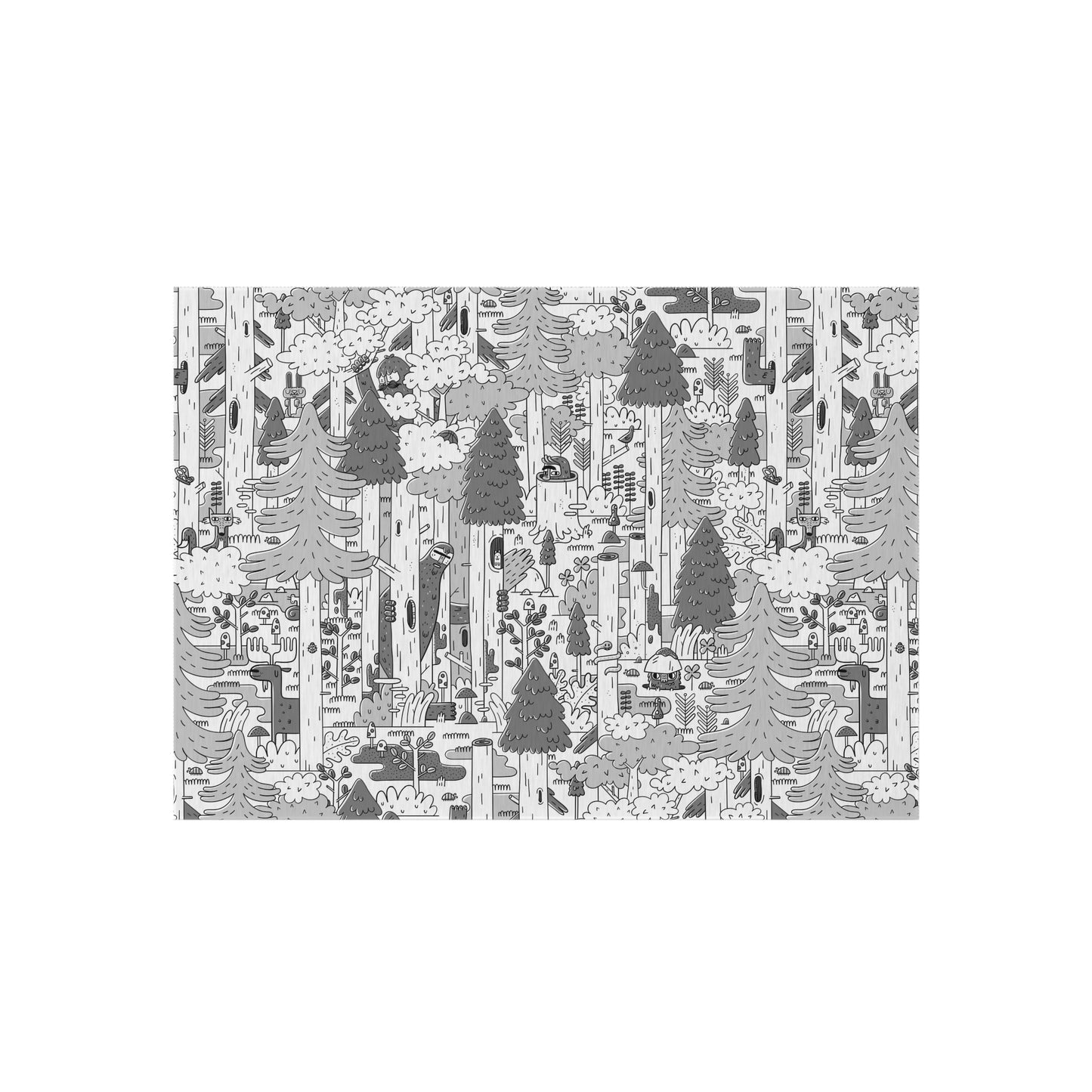 Woodsy Bigfoot in the Forest - Outdoor Rug — Monochrome Forest Pattern Patio Mat
