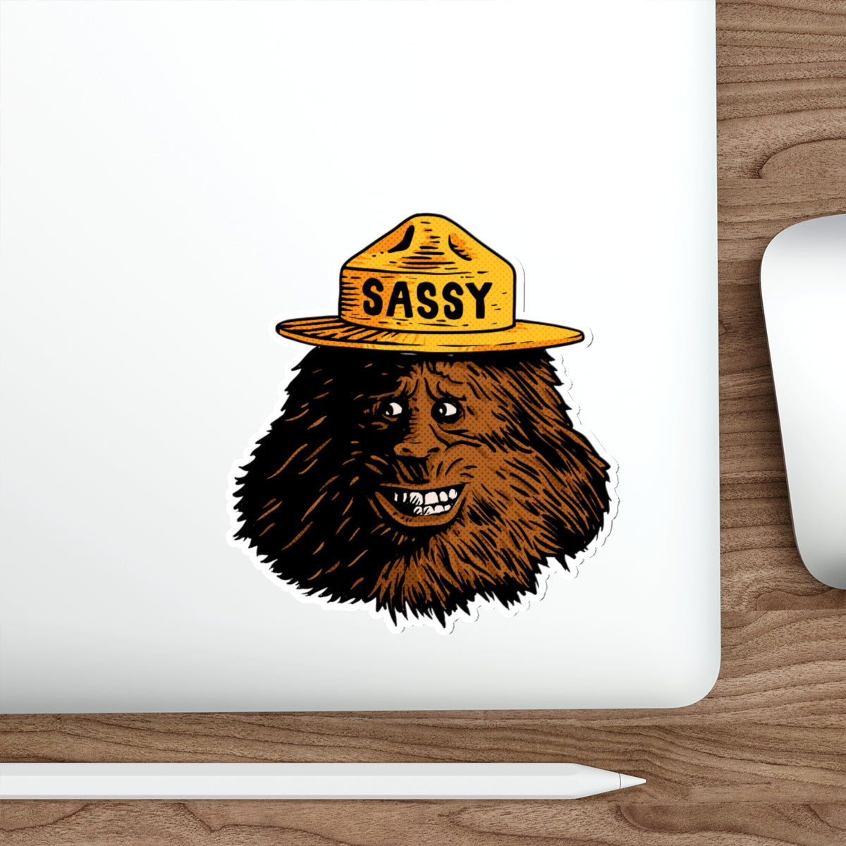Sassy Sasquatch Die-Cut Sticker — Funny Forest Creature Sticker with 'SASSY' Hat