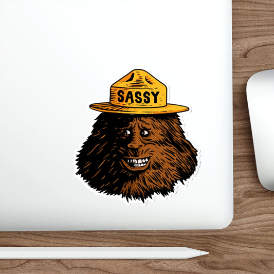Sassy Sasquatch Die-Cut Sticker — Funny Forest Creature Sticker with 'SASSY' Hat
