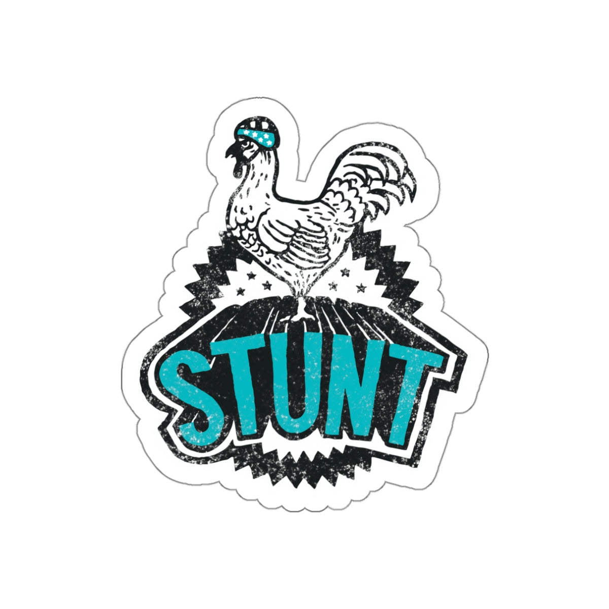Stunt Cock Die-Cut Sticker — Retro Helmeted Rooster Skate/Action Decal
