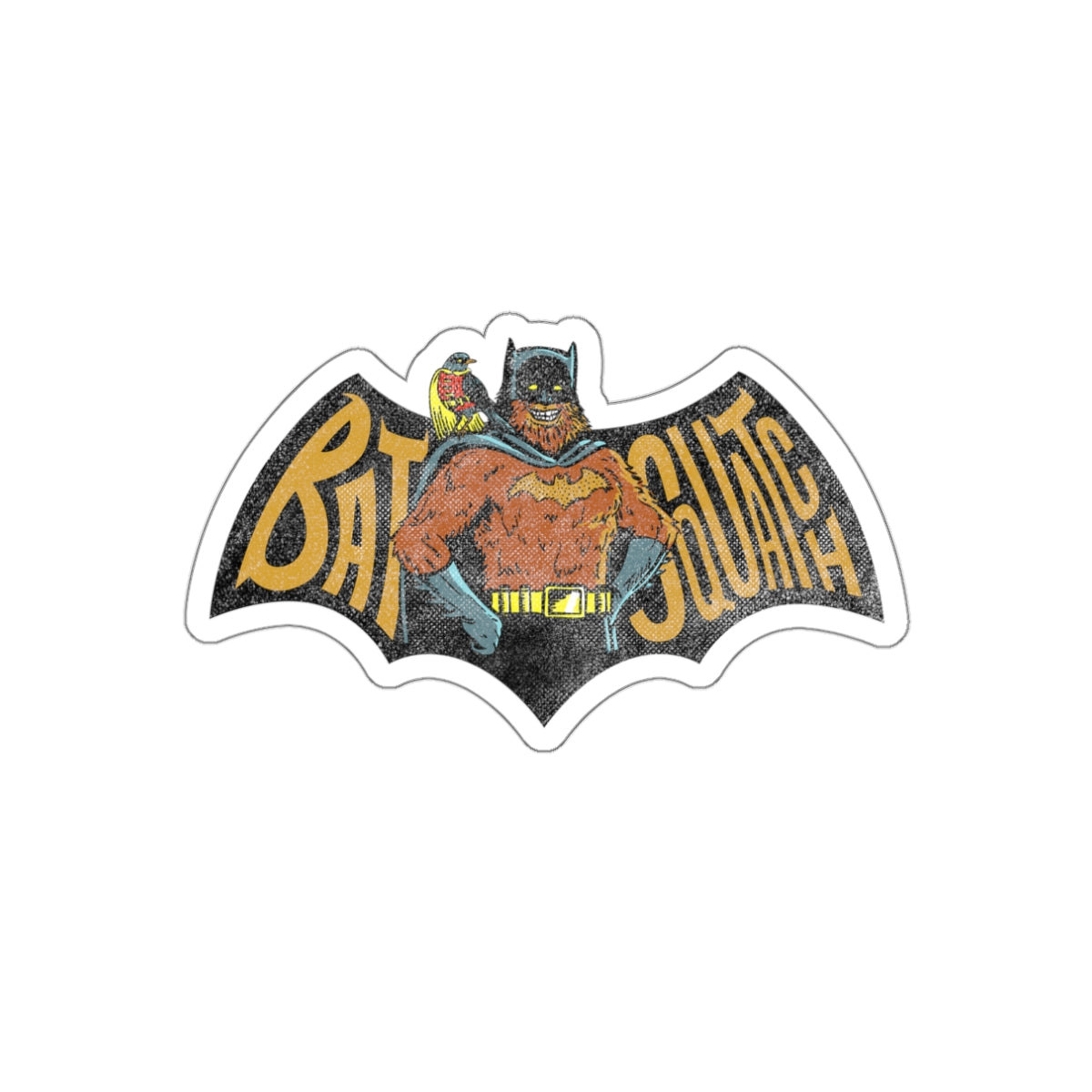 Vintage Bat Squatch Die-Cut Sticker — Retro Bat Creature Illustration