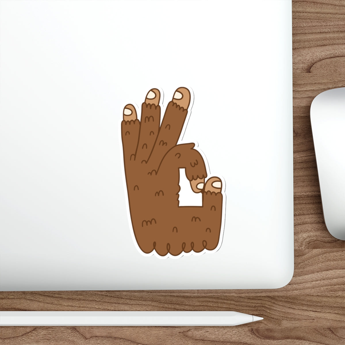 OK Idaho Hand Bigfoot Sticker — Cute Brown Furry Die-Cut Sticker