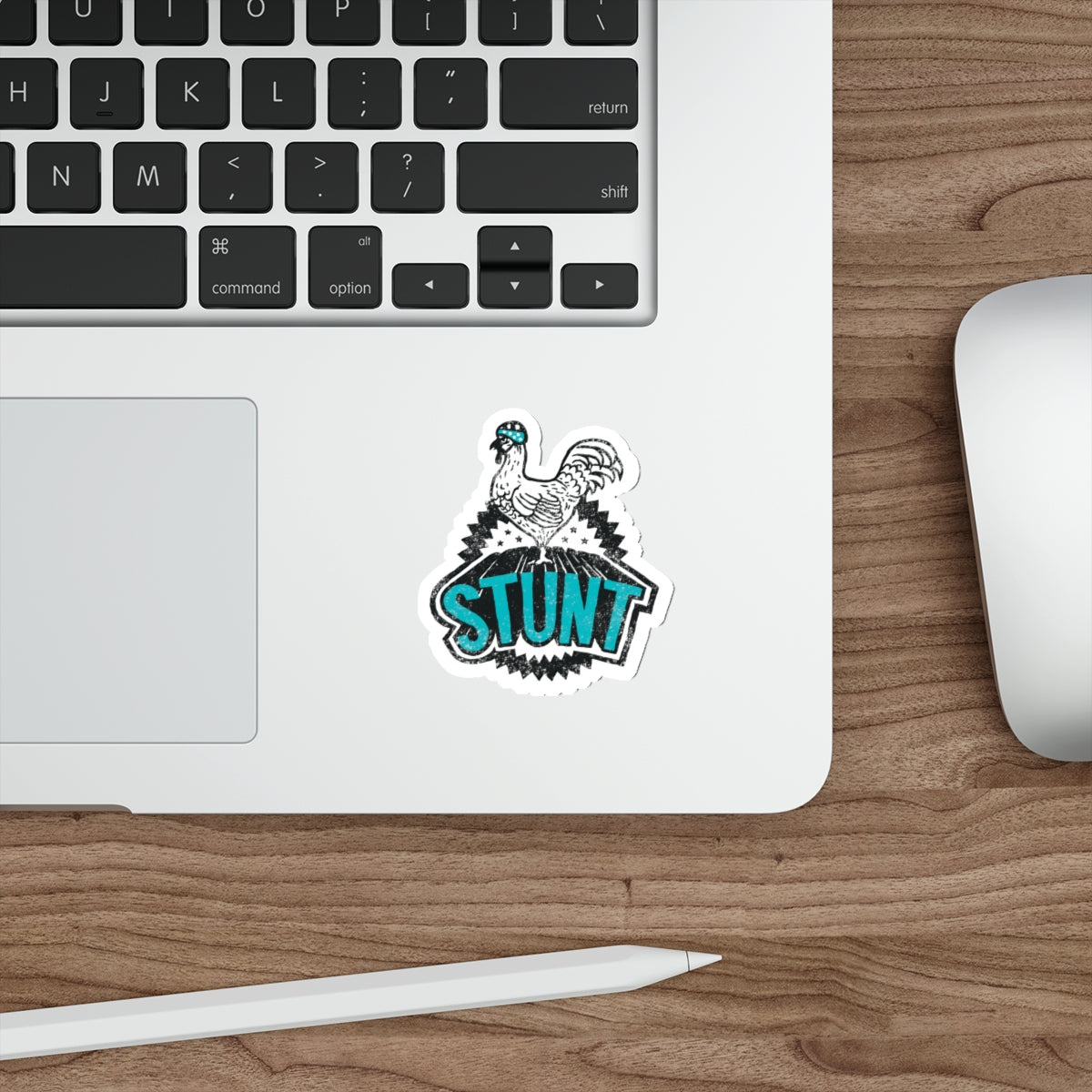Stunt Cock Die-Cut Sticker — Retro Helmeted Rooster Skate/Action Decal