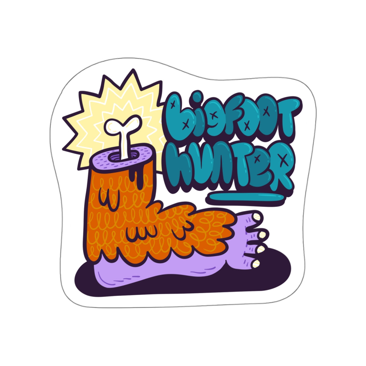 Bigfoot Hunter Die-Cut Sticker — Fun Cartoon Sasquatch Graphic Sticker