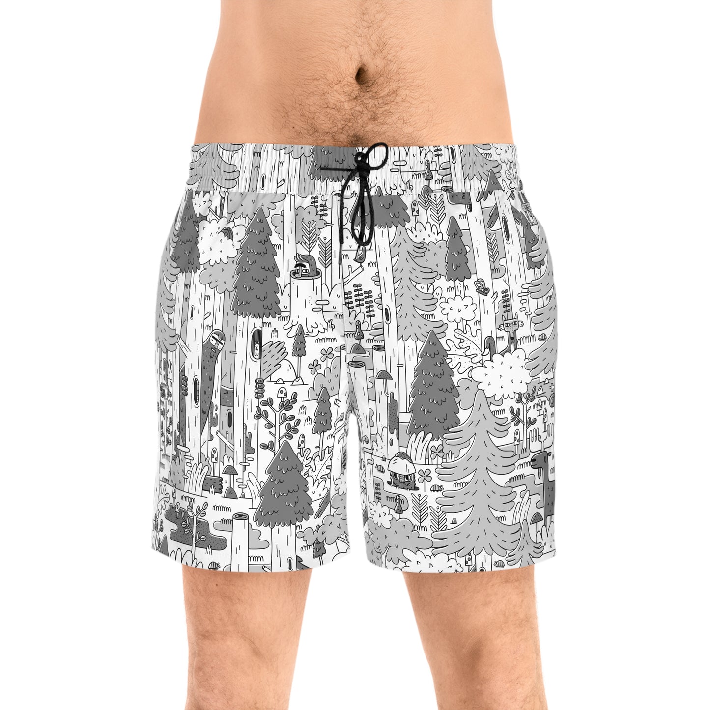 Woodsy Bigfoot in the Forest - Medium Length Swim Trunks