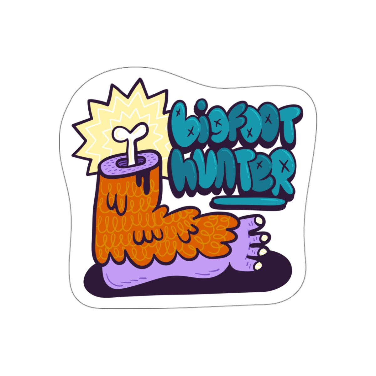 Bigfoot Hunter Die-Cut Sticker — Fun Cartoon Sasquatch Graphic Sticker