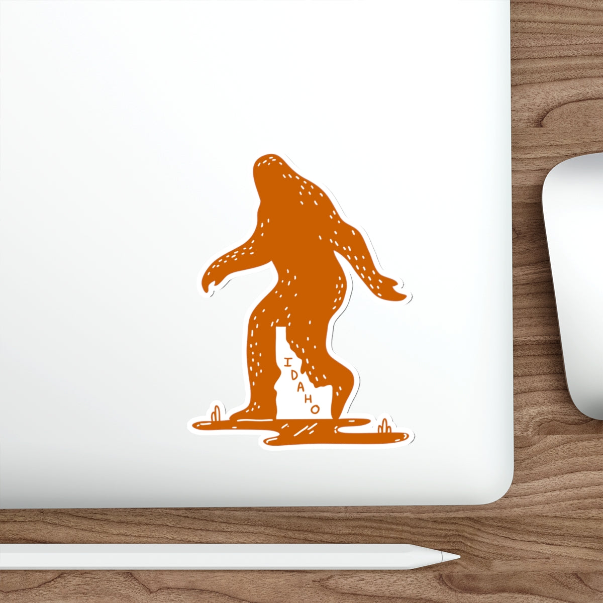 Idaho Sasquatch Sticker — Orange Die-Cut Bigfoot Decal