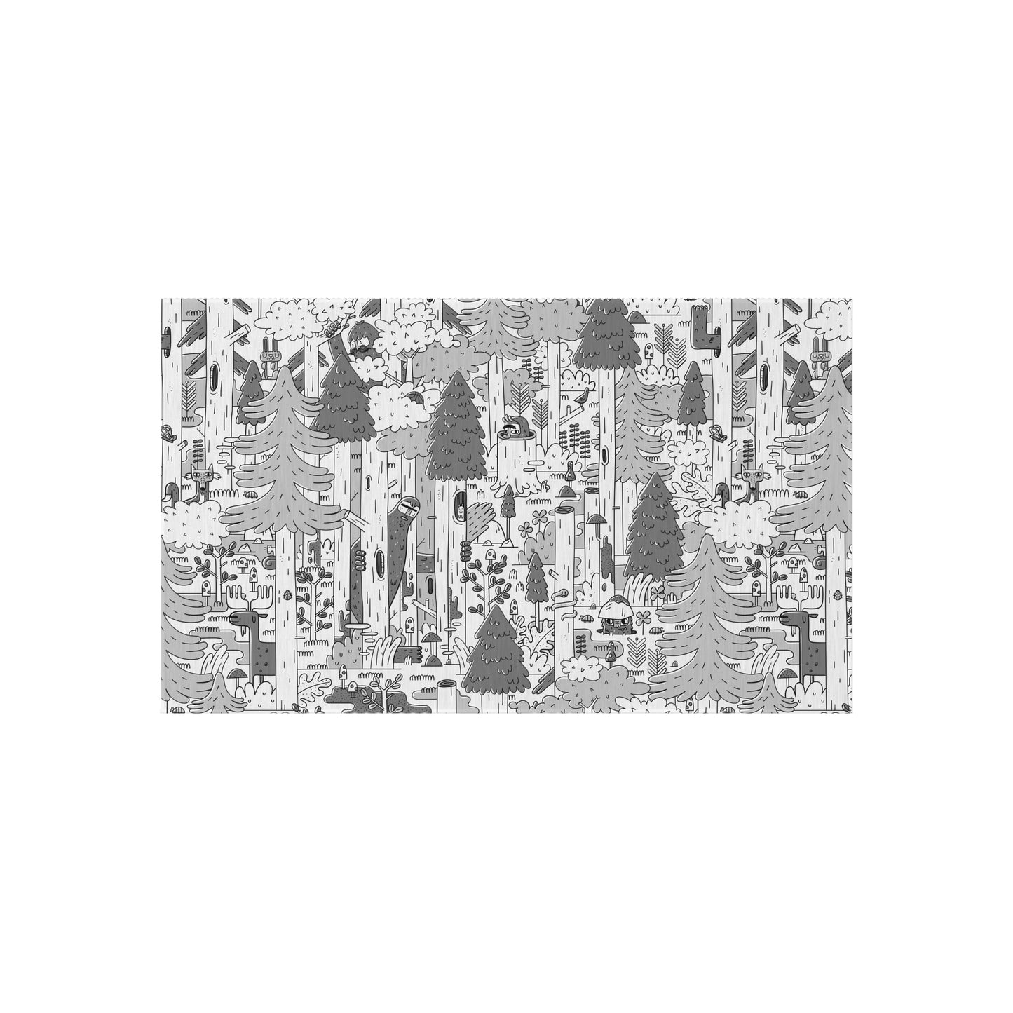 Woodsy Bigfoot in the Forest - Outdoor Rug — Monochrome Forest Pattern Patio Mat
