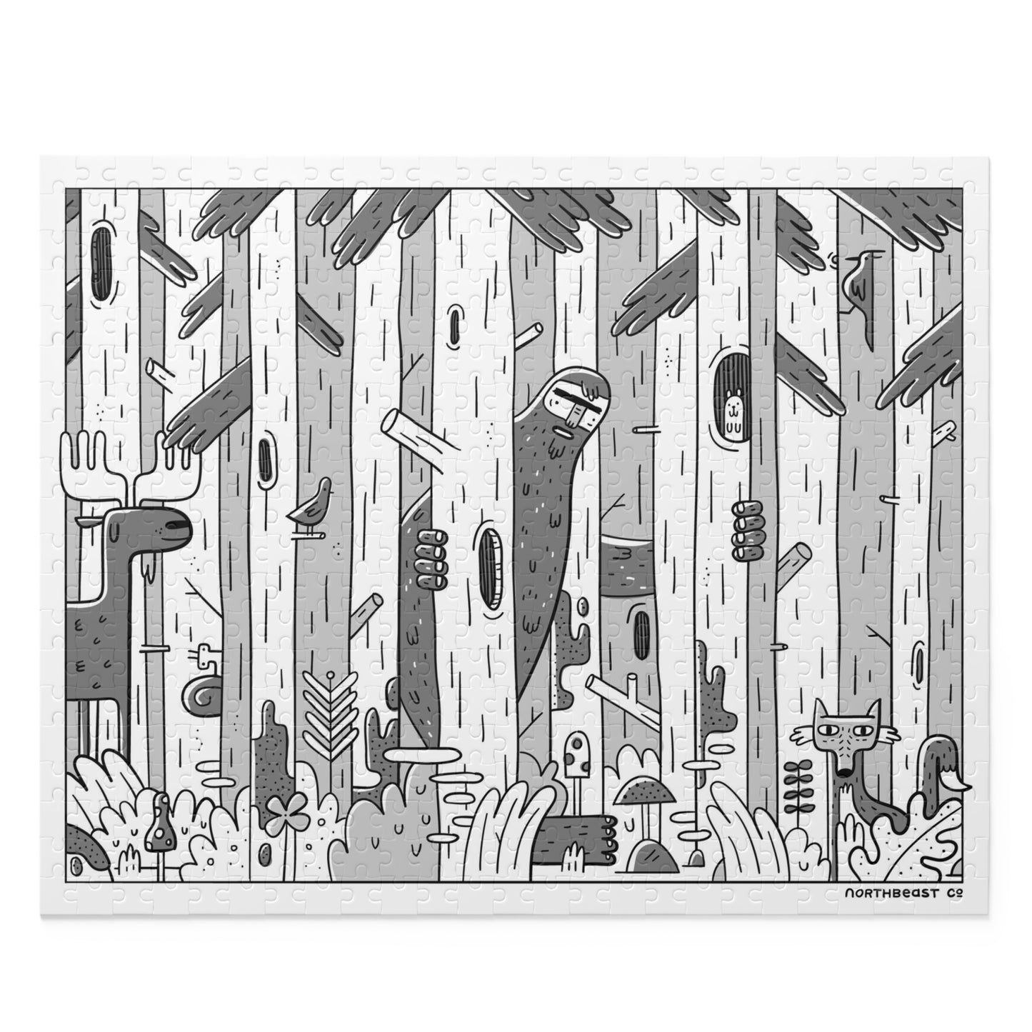 Forest Friends Jigsaw Puzzle — Black & White Woodland 120/252/500-Piece