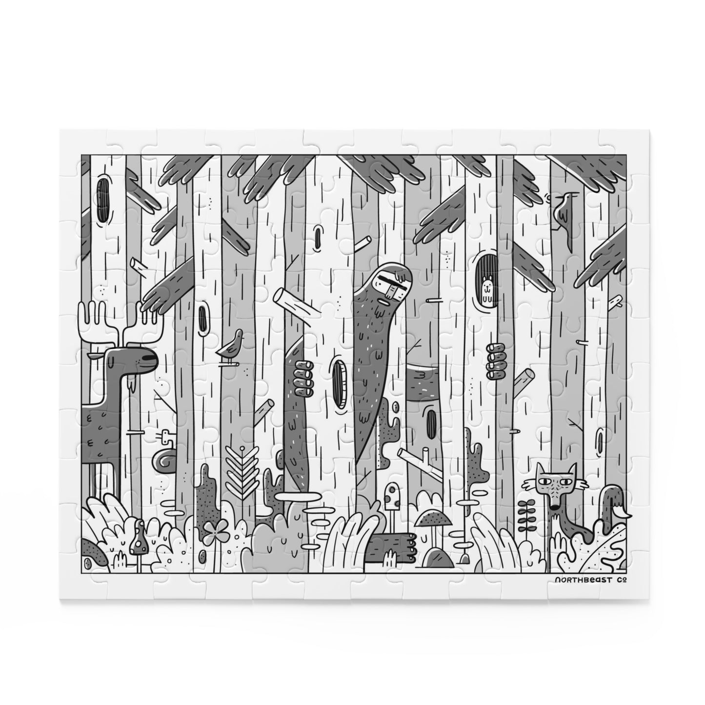 Forest Friends Jigsaw Puzzle — Black & White Woodland 120/252/500-Piece