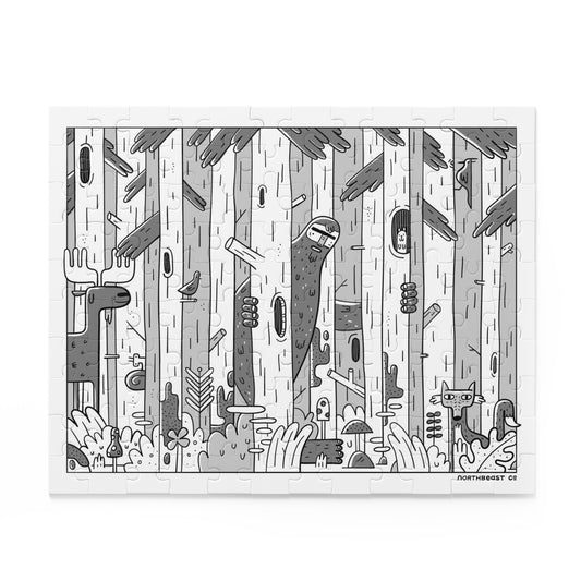 Forest Friends Jigsaw Puzzle — Black & White Woodland 120/252/500-Piece