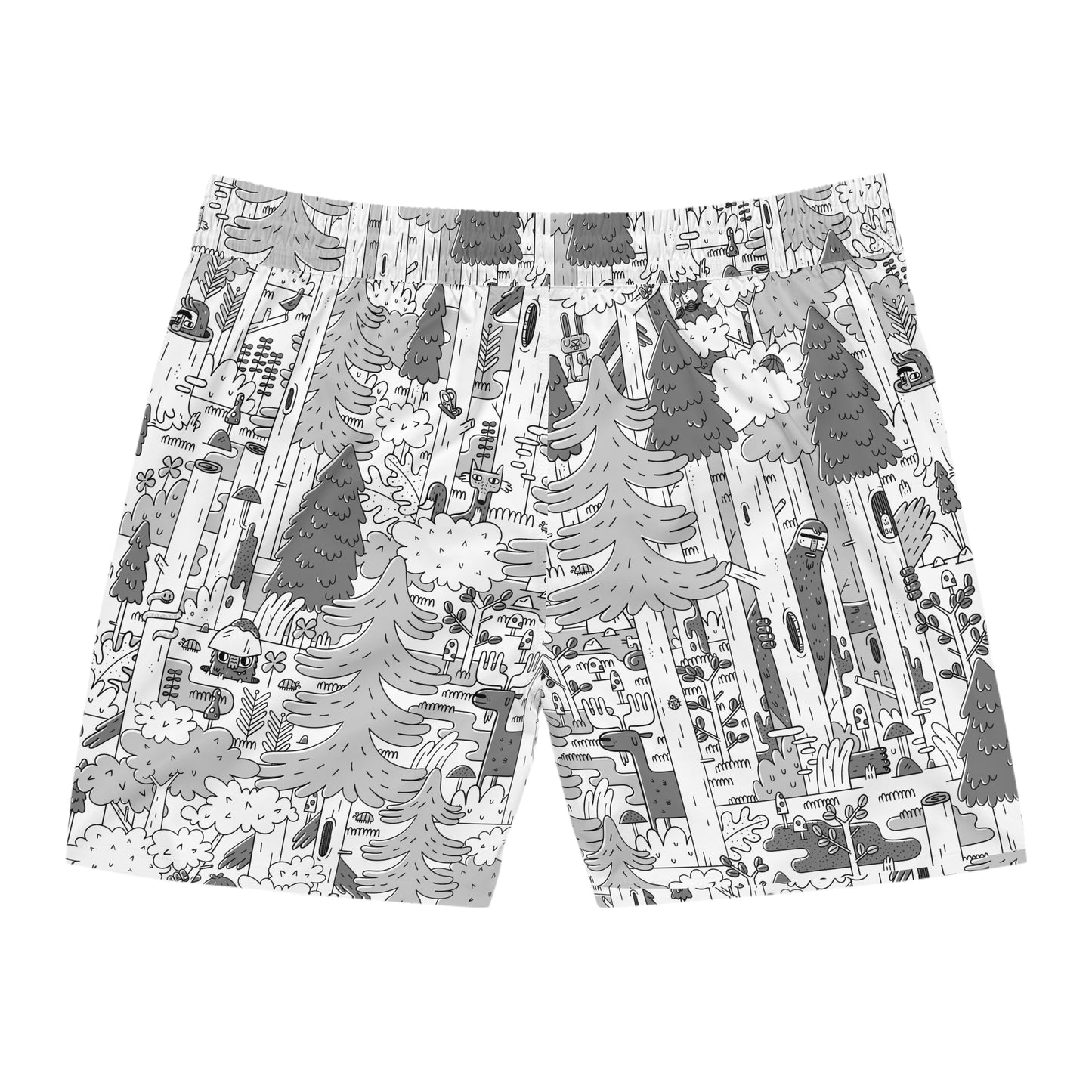 Woodsy Bigfoot in the Forest - Medium Length Swim Trunks