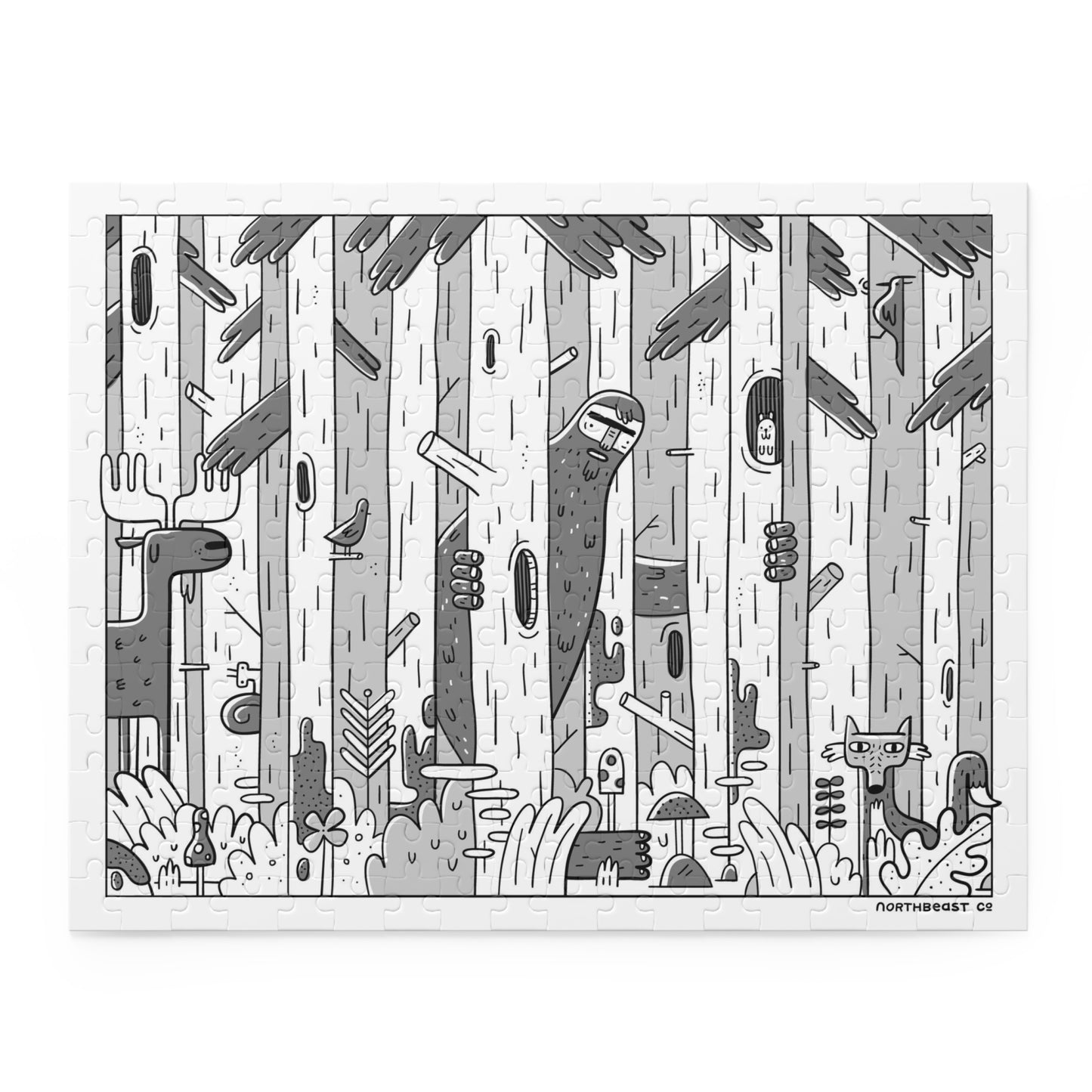 Forest Friends Jigsaw Puzzle — Black & White Woodland 120/252/500-Piece