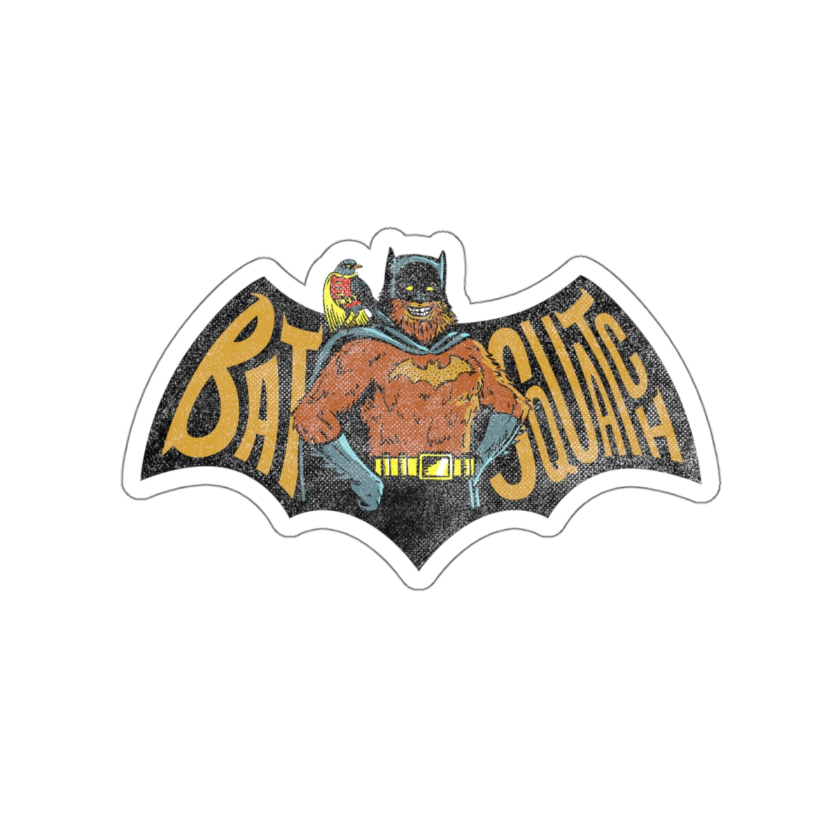 Vintage Bat Squatch Die-Cut Sticker — Retro Bat Creature Illustration
