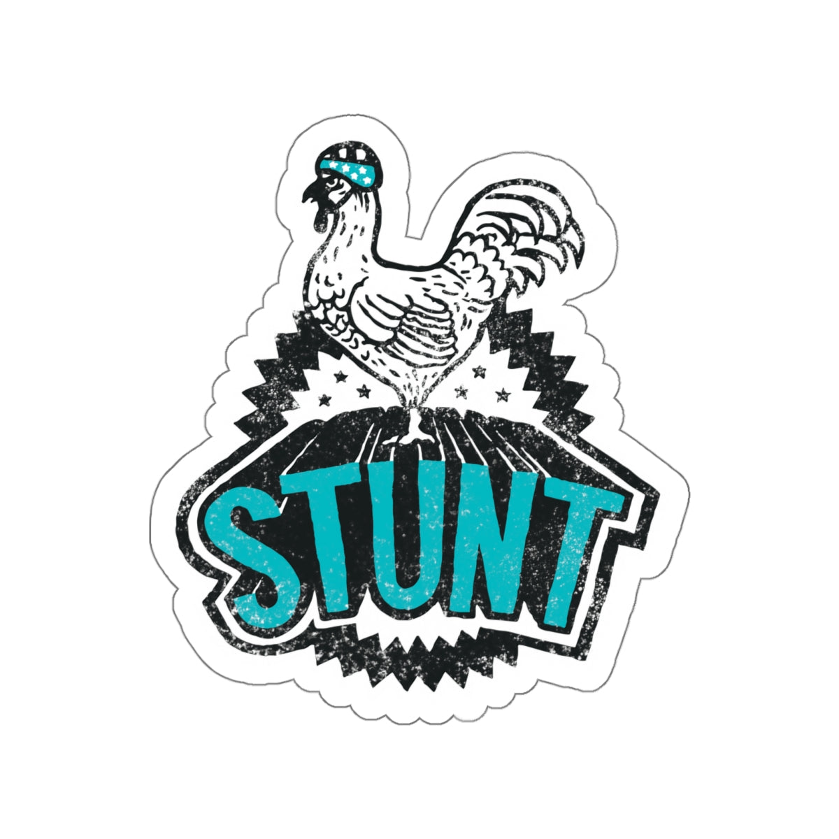 Stunt Cock Die-Cut Sticker — Retro Helmeted Rooster Skate/Action Decal