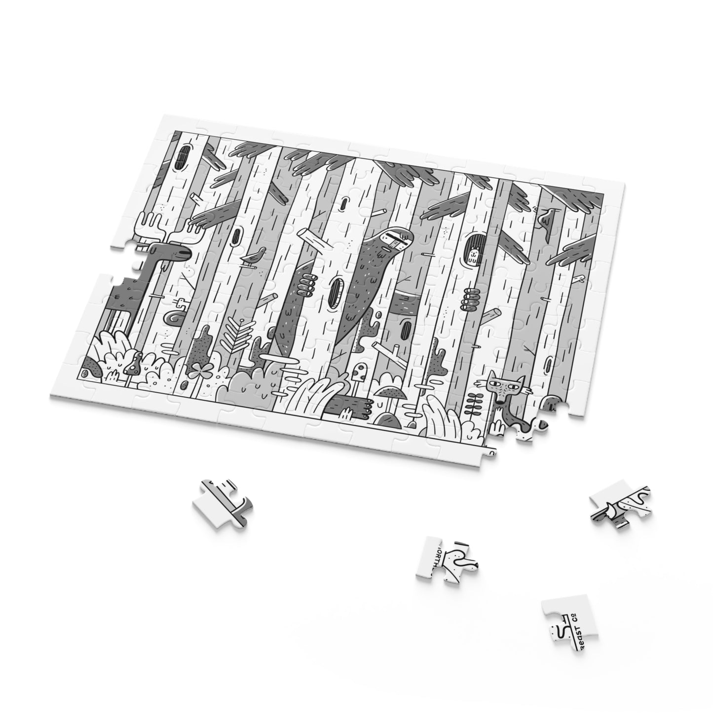 Forest Friends Jigsaw Puzzle — Black & White Woodland 120/252/500-Piece