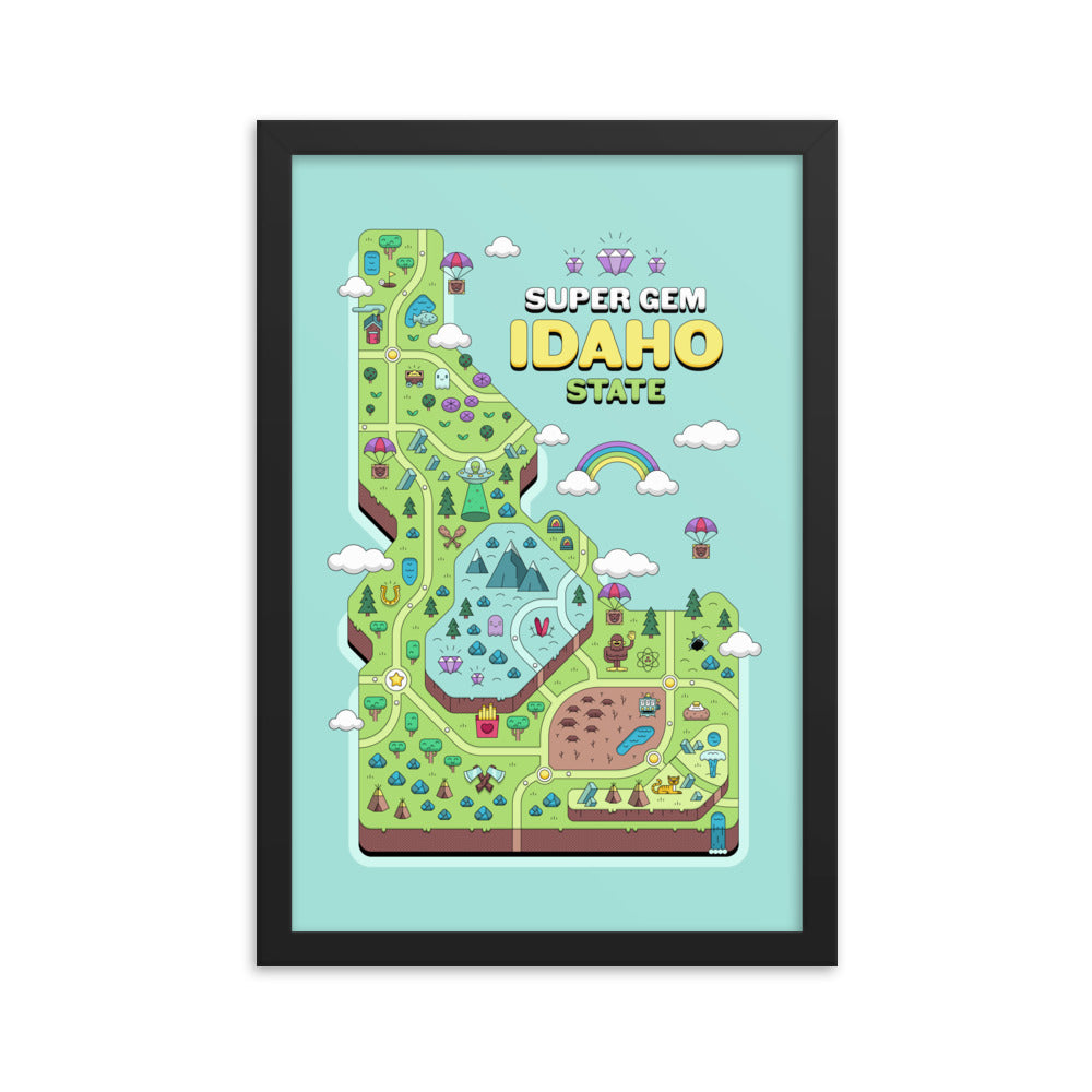 Super Gem State Idaho Video Game Map - Framed poster