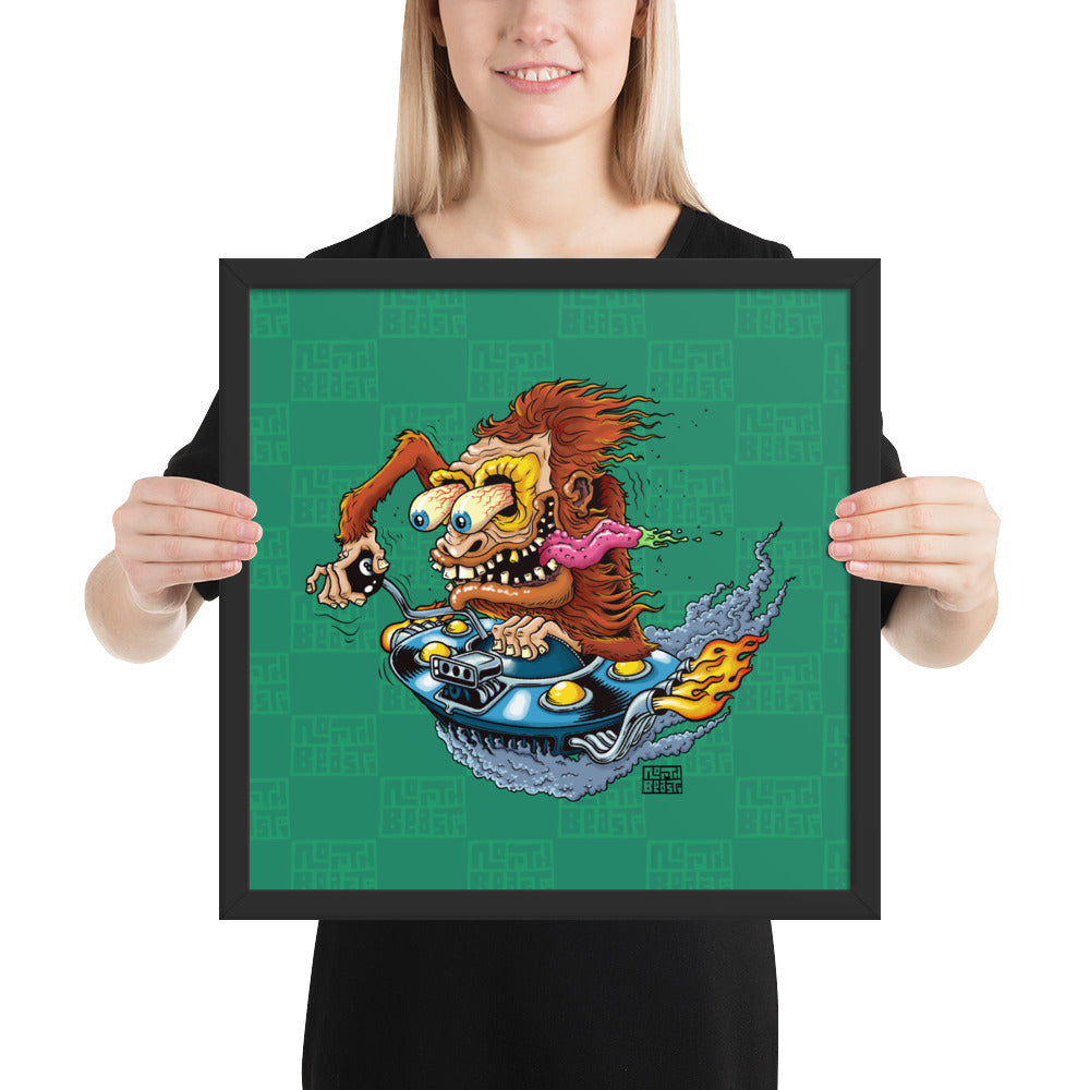 Sas-Fink - Sasquatch in UFO Hotrod - Framed poster