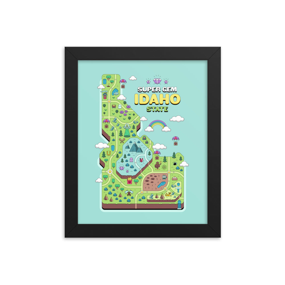 Super Gem State Idaho Video Game Map - Framed poster