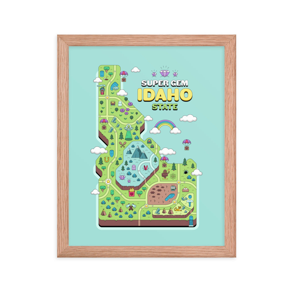 Super Gem State Idaho Video Game Map - Framed poster