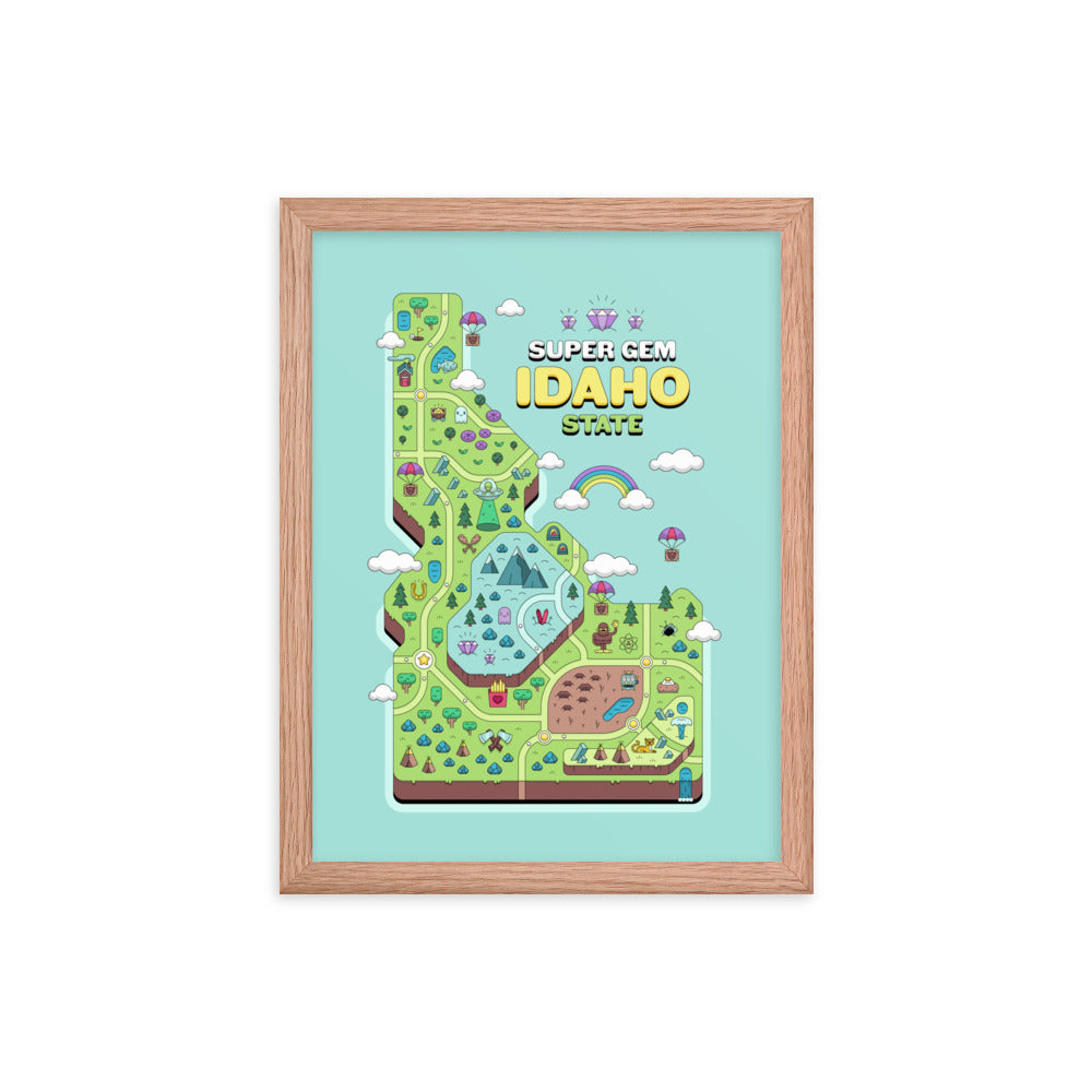 Super Gem State Idaho Video Game Map - Framed poster