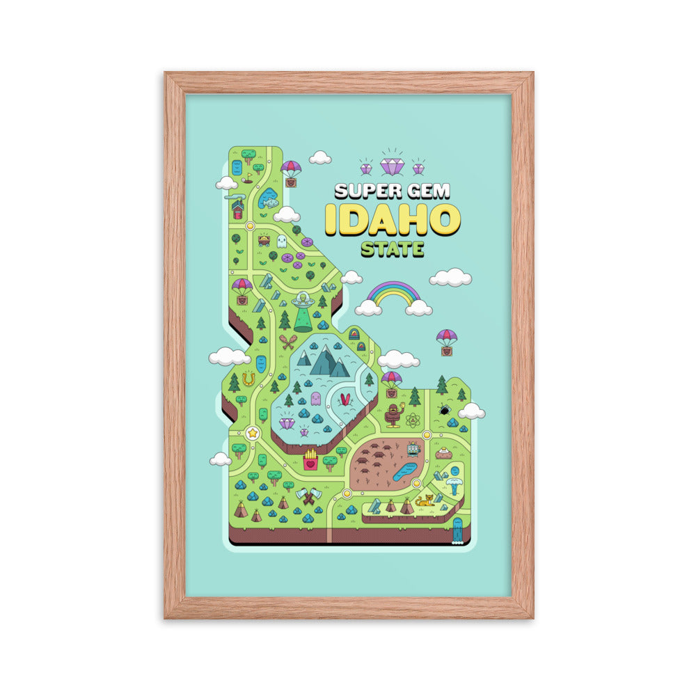 Super Gem State Idaho Video Game Map - Framed poster